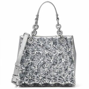 Michael Kors Silver Sequin Flora Burst North South Leather Satchel Bags NWOT